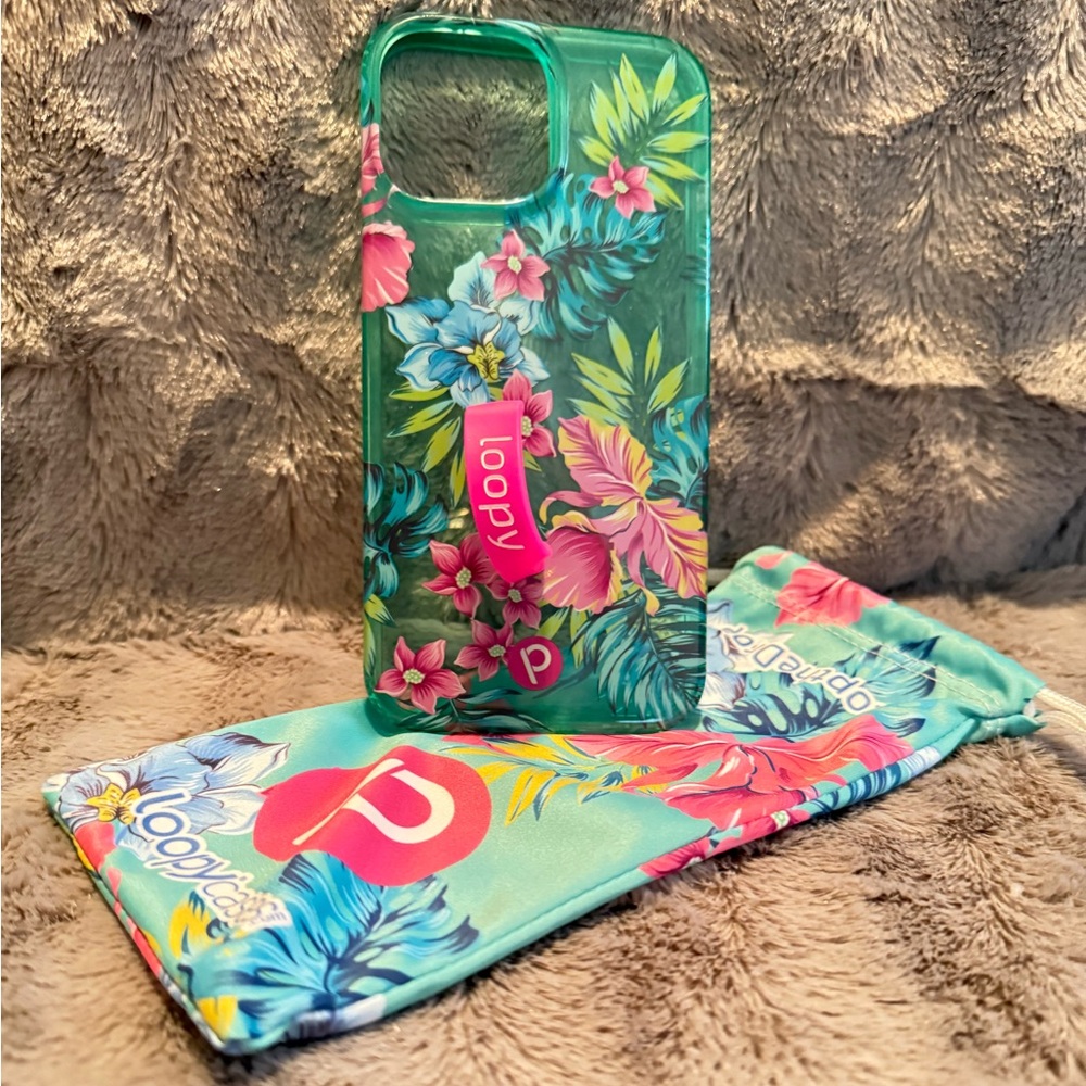 iPhone - Loopy Case Clear Sea Glass Floral Phone Case - Green and Pink